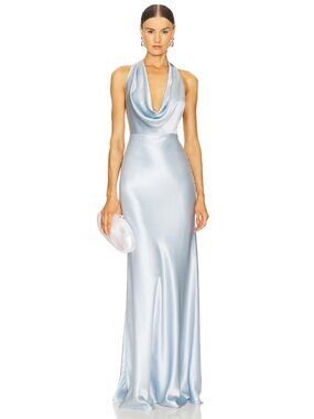 SAU LEE Pearl Gown Maxi Dress in Pastel Blue